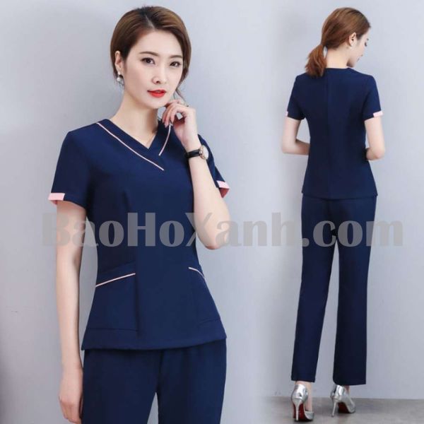 Đồ Đồng Phục Spa Và Những Điều Cần Biết Cho Doanh Nghiệp 1 Đồng phục spa dáng áo cổ chữ V tay ngắn