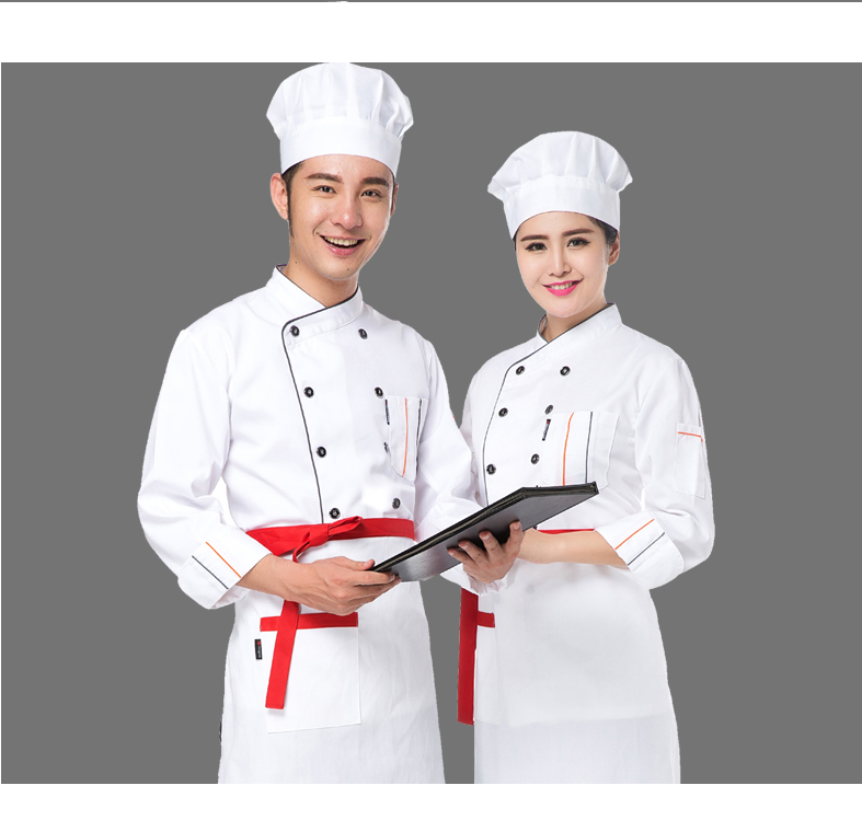 Nón Trùm Đầu Nhà Bếp Trong Nhà Hàng Và Nhà Máy Chế Biến 2 Bộ đồng phục bếp gồm áo, nón và tạp dề may cùng tông màu