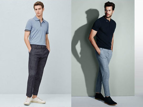 Cách Chọn Quần Tây Nam Theo Đáy Quần, Cạp, Ly Và Gấu 2 Ống quần thu nhẹ từ gối xuống gấu khi nhìn toàn thân từ phía trước