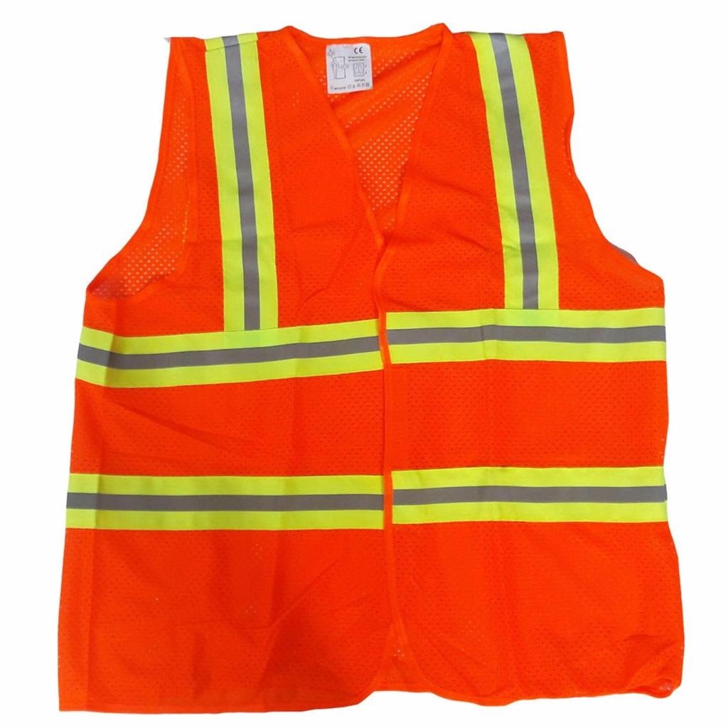 Áo Dạ Quang Bảo Hộ An Toàn Lao Động Tại Bến Tre 1 Áo phản quang màu vàng huỳnh quang với hai dải bạc vắt qua thân trước
