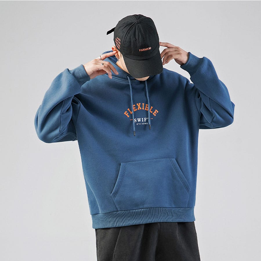 Áo Hoodie Đồng Phục - Chọn Mũ, Dây Rút Và Túi Kangaroo 1 Áo hoodie đồng phục màu xanh có logo ở ngực trái dùng cho nhân sự văn phòng