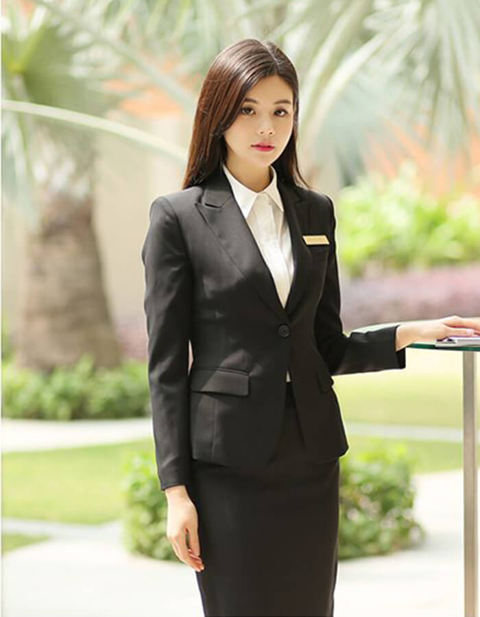 Đồng phục áo lễ tân kiểu thanh lịch gam màu nhã nhặn