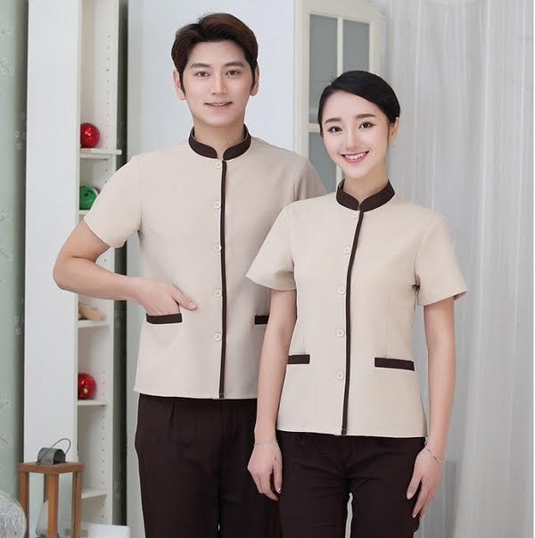 Đồng phục khách sạn cổ tàu tay ngắn vải kate hoặc kaki