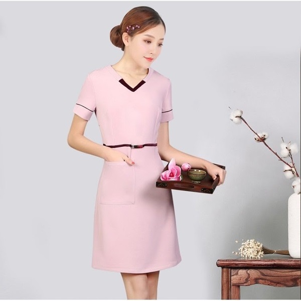 Đồng phục spa kiểu váy liền thân DSP0002 dáng nữ duyên dáng
