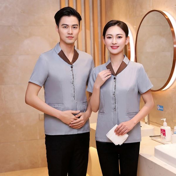 Đồng phục tạp vụ nam nữ đồng bộ dùng cho đội vệ sinh khu công nghiệp