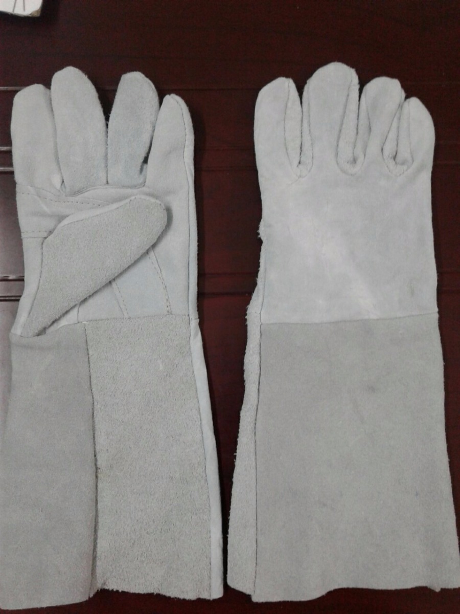 Găng tay hàn TIG MIG ghép da heo và da bò màu xám dài 34 cm