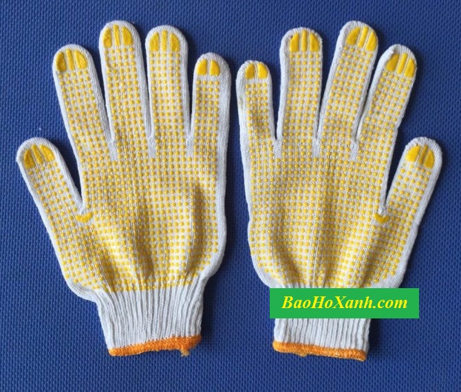 Găng tay len phủ hạt nhựa GDK0015 hạt chỉ rắc ở mặt lòng bàn tay còn mu để trần