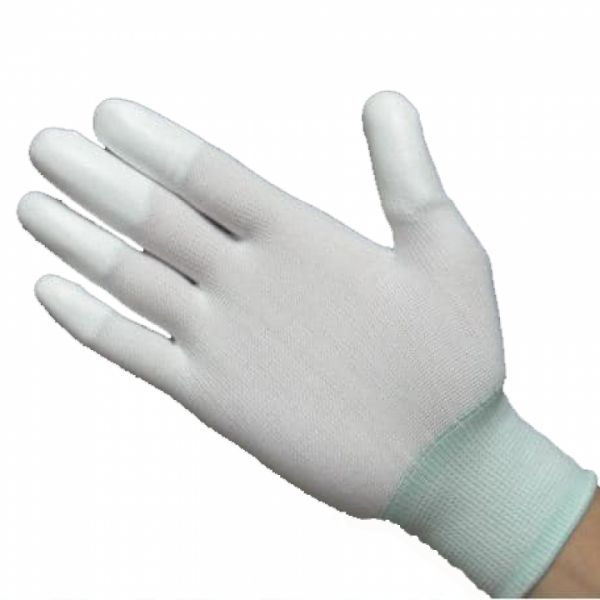 Găng tay phòng sạch nền polyester màu trắng dùng cho người ra vào khu vực sạch