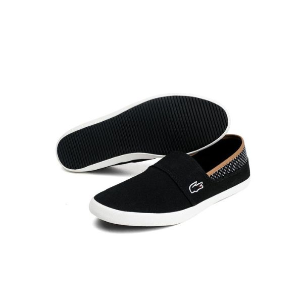 Giày lười vải Lacoste màu đen GVA0067 dáng không dây đế cao su tổng hợp