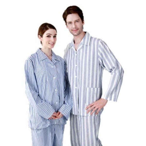 Bộ quần áo bệnh nhân kẻ sọc xanh dương kiểu pijama cổ bẻ chữ K