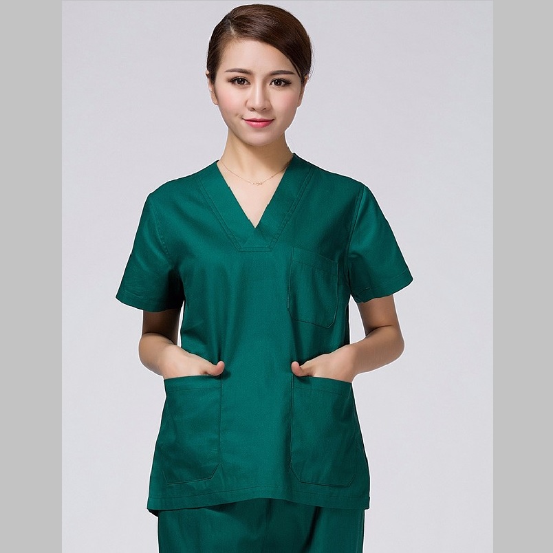Bộ quần áo bác sĩ phẫu thuật màu xanh vải kate tay ngắn