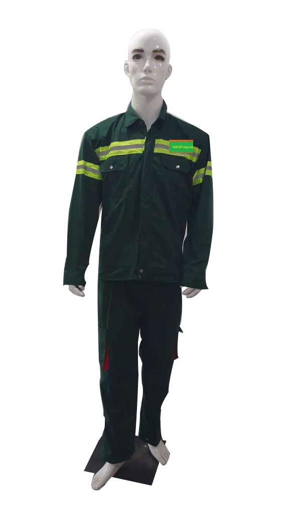 Quần áo bảo hộ lao động màu xanh lá cây đậm QAK0001 cổ bẻ tay dài