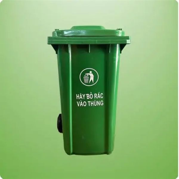 Thùng rác nhựa 240 lít công nghiệp có hai bánh xe dùng cho điểm tập kết