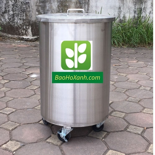 Thùng rác inox di động có bánh xe đẩy và nắp ôm khít miệng thùng