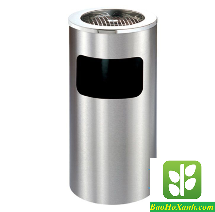 Thùng rác inox có gạt tàn thuốc lá đặt tại khu vực hút thuốc ngoài trời
