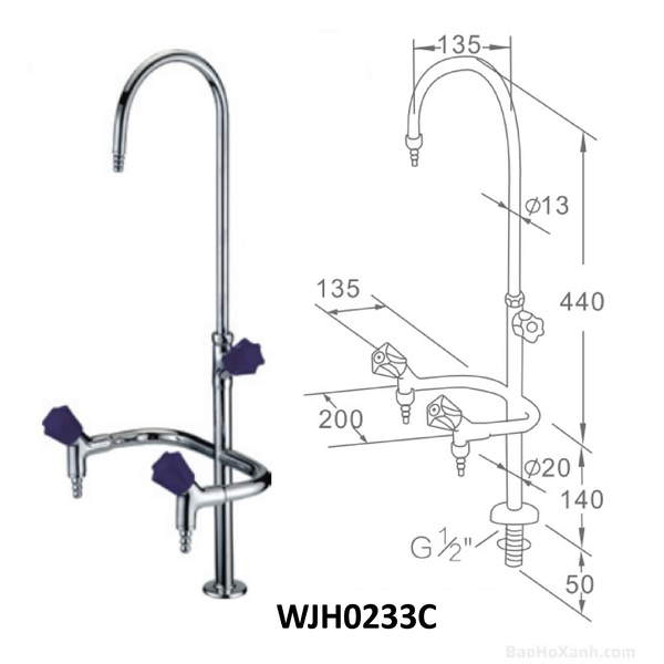 Vòi rửa ba đầu inox phòng thí nghiệm WJH0233C với ba van điều khiển riêng