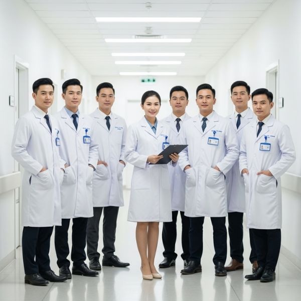 Áo Khoác Bác Sĩ Tay Dài Vải Cotton Kháng Khuẩn