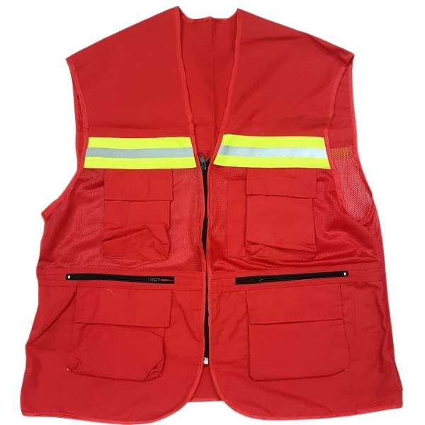 Áo Phản Quang Lưới Có Túi Màu Đỏ - APQ0012