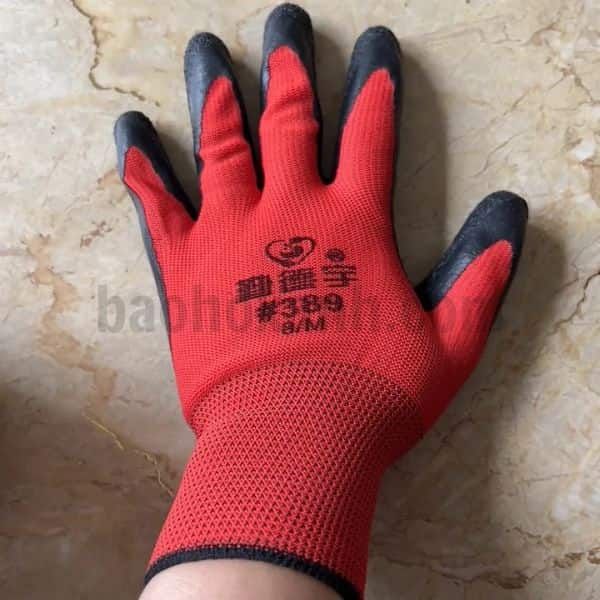 Găng Tay Vải Cotton Màu Đỏ Latex Phủ Hạt Nhựa Polyester Màu Đen - GTV0032