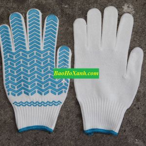 Găng Tay Len Phủ Hạt Nhựa Màu Xanh