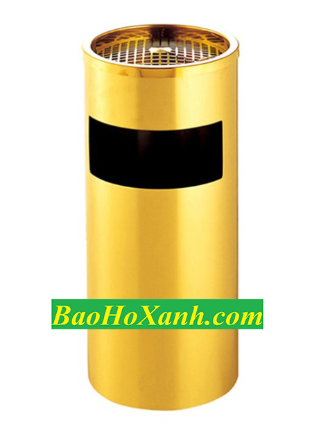 Thùng Rác Inox Mạ Vàng Có Gạt Tàn Thuốc - TRA0058